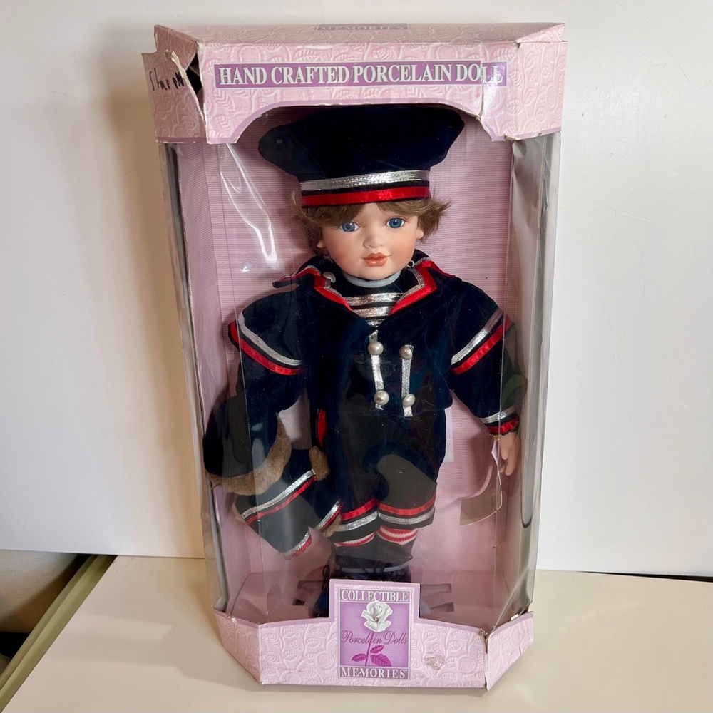 Vintage‎ Boy Memories Porcelain Doll Blue Red Jake